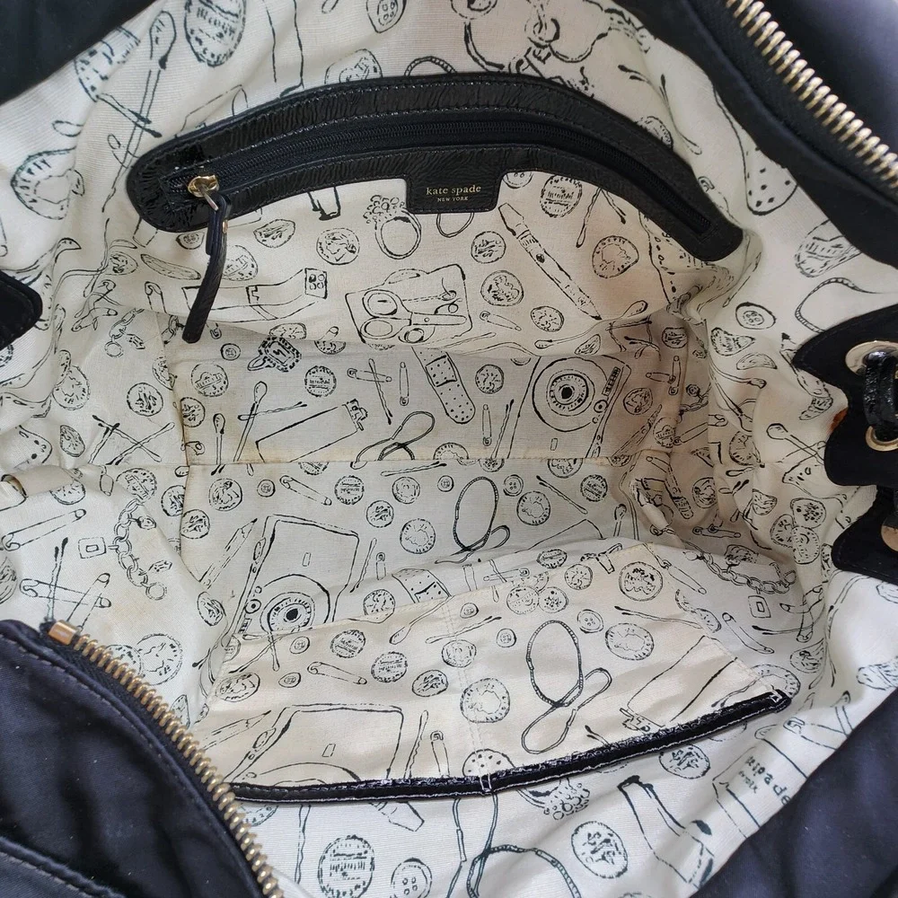 Kate Spade‎ New York STEVIE Classic Black Nylon/Patent Trim Hobo Bag Purse READ